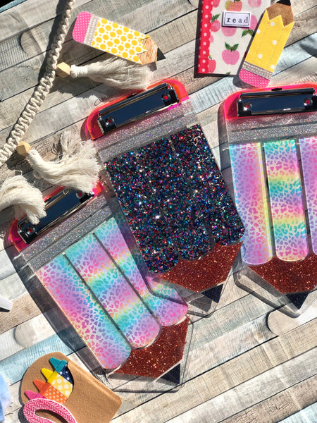 Mini glitter clipboard with notepad: school edition