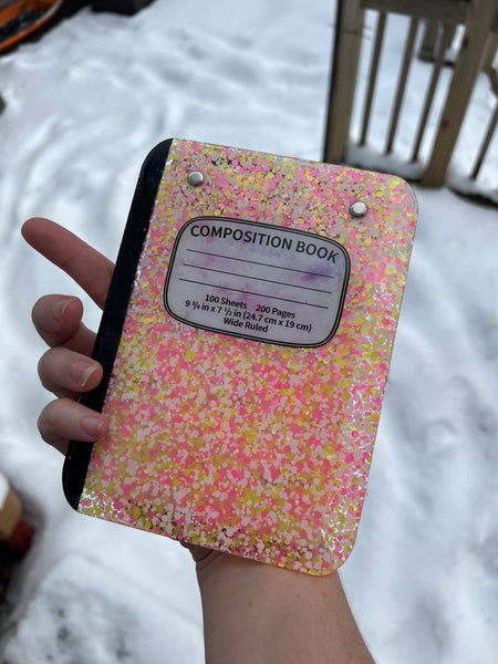 Mini glitter clipboard with notepad pink orange and white