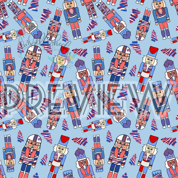 Buffalo nutcracker seamless pattern blue