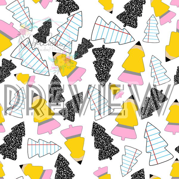 School trees single seamless pattern white