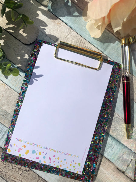 Mini glitter clipboard with notepad: pencil launch