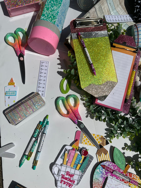 Mini glitter pencil clipboard with notepad: school edition