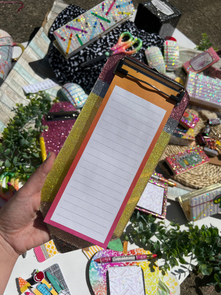 Mini glitter pencil clipboard with notepad: school edition