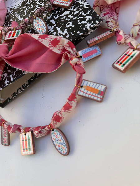 Faux ceramic charm scarf necklace