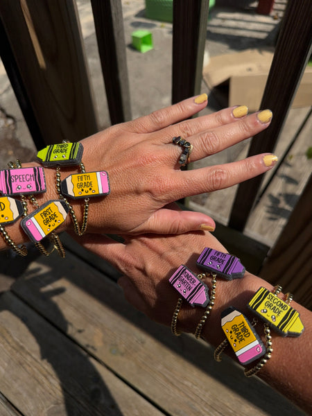 Pencil smiley silicone grade level bracelet *preorder*