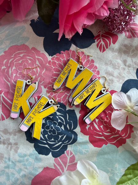 Personalized pencil letter earrings