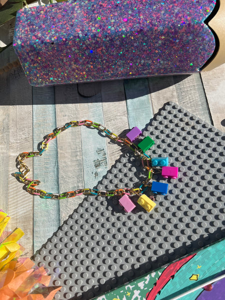 Lego necklace chunky rainbow chain rainbow charm style