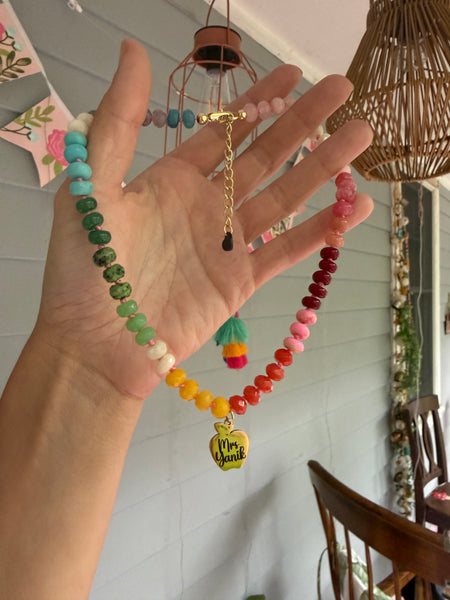 Personalized Apple metal necklace beaded chunk or mini