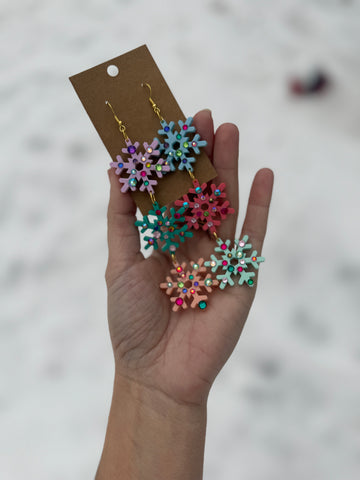 Rainbow snowflake bling earrings