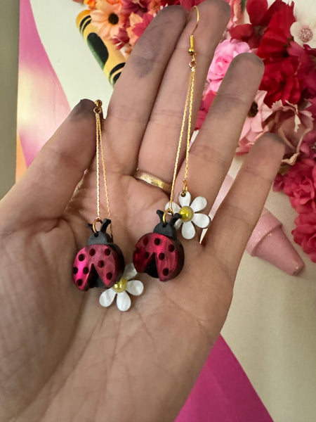 Ladybug daisy earrings