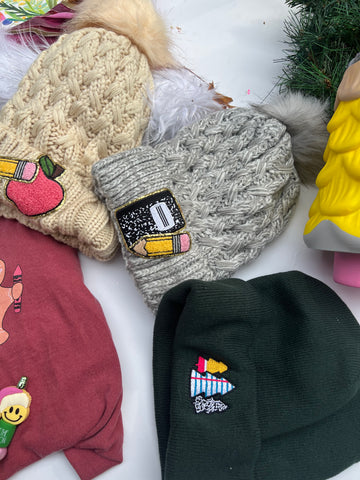 Winter Beanies with patches and Poms