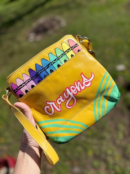 One of a kind painted crayon box purse