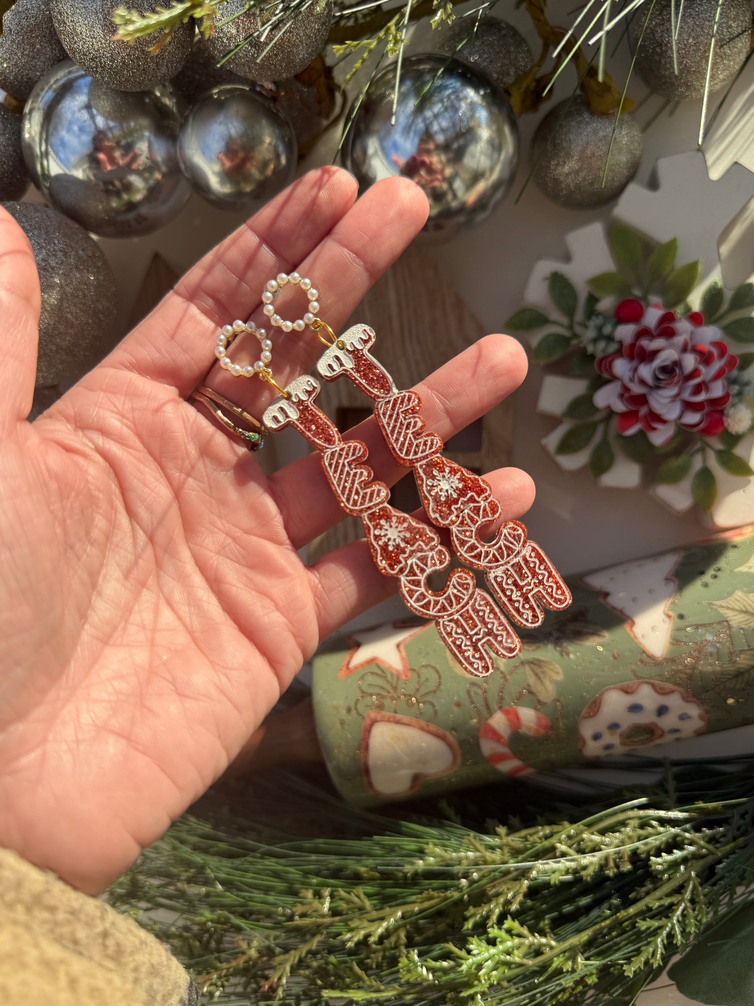 Teach gingerbread earrings