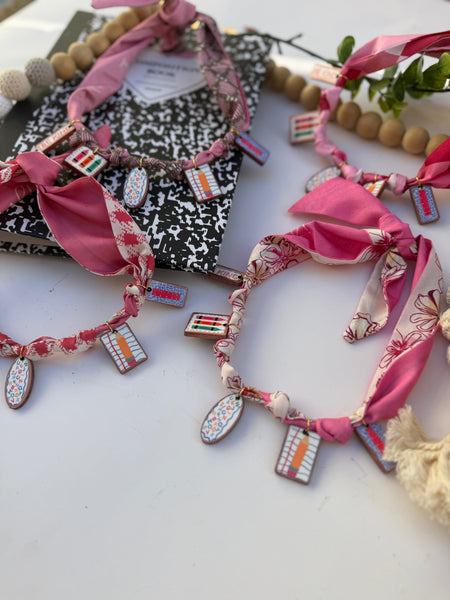 Faux ceramic charm scarf necklace