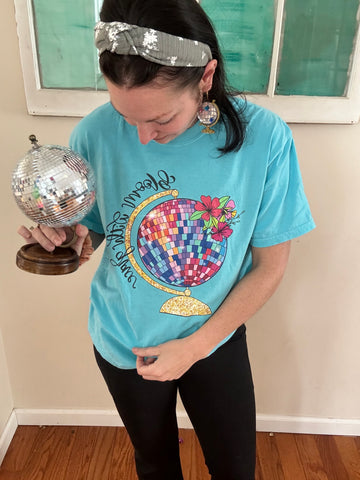 Bloom with grace floral disco ball globe Unisex garment-dyed heavyweight t-shirt