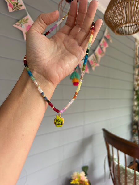 Personalized Apple metal necklace beaded chunk or mini
