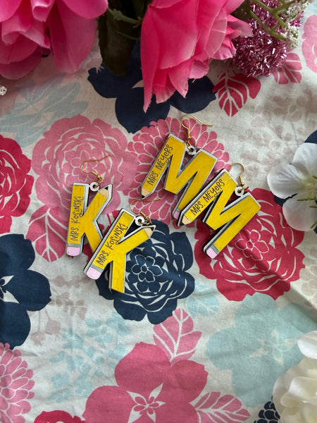 Personalized pencil letter earrings