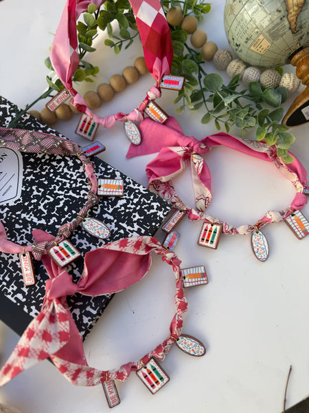 Faux ceramic charm scarf necklace