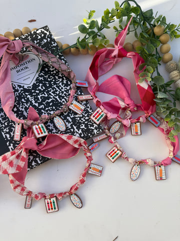 Faux ceramic charm scarf necklace