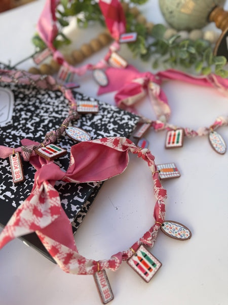 Faux ceramic charm scarf necklace