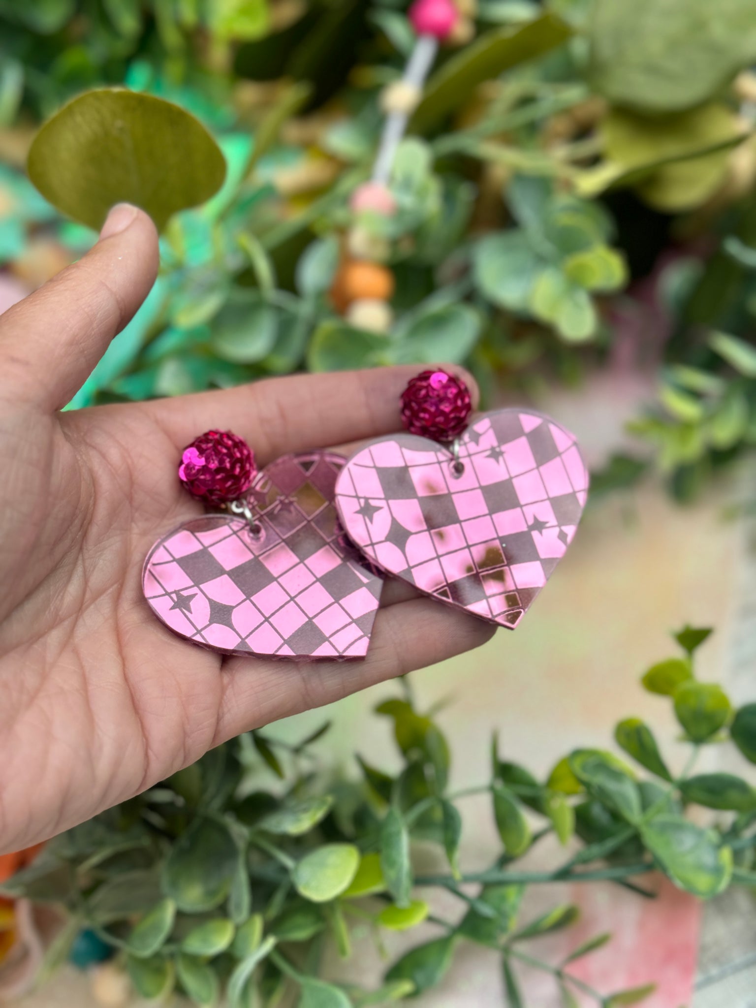 Disco heart earrings