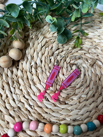 Pink squiggle crayon earrings