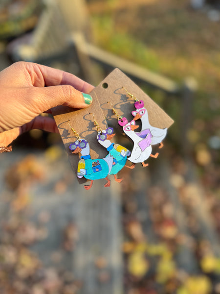 Silly school goose earrings