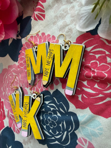 Personalized pencil letter earrings