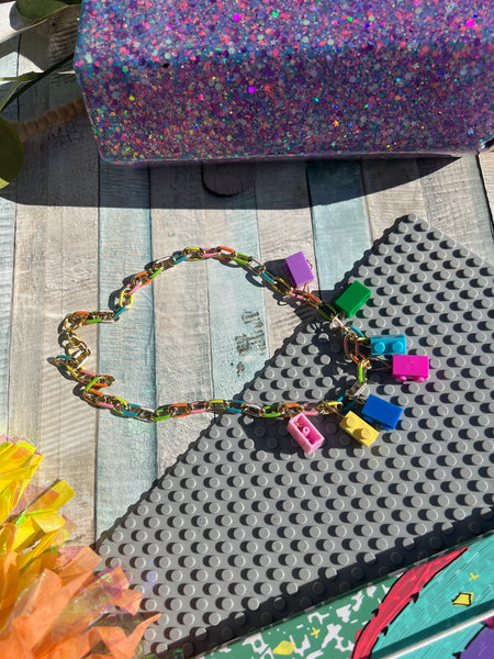 Lego necklace chunky rainbow chain rainbow charm style
