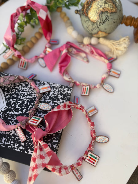 Faux ceramic charm scarf necklace