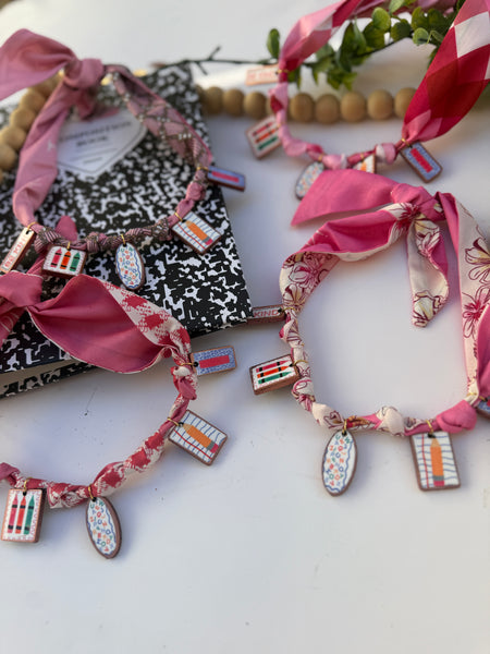 Faux ceramic charm scarf necklace