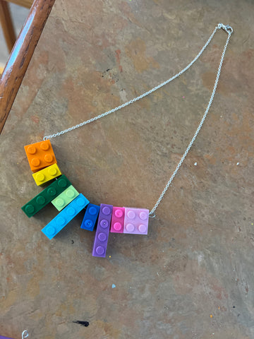 Lego necklace silver chain rainbow