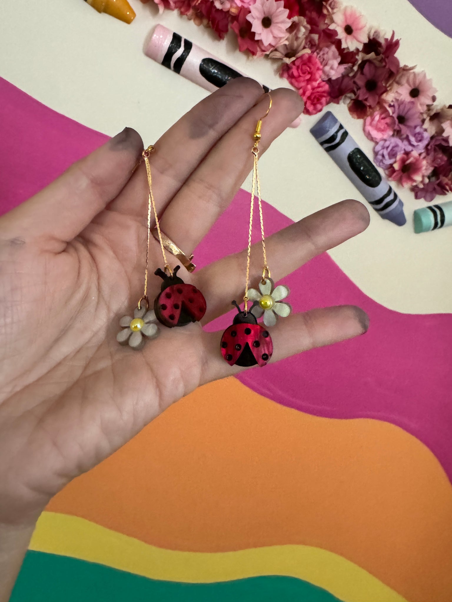 Ladybug daisy earrings