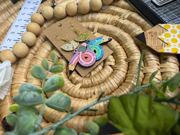Pencil rainbow dangle swirl earrings