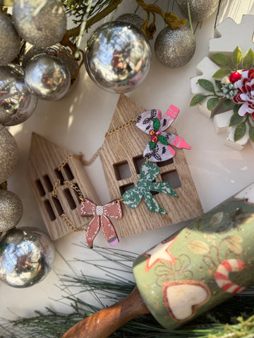 Christmas school bow necklace