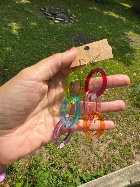 Pencil loops link rainbow earrings