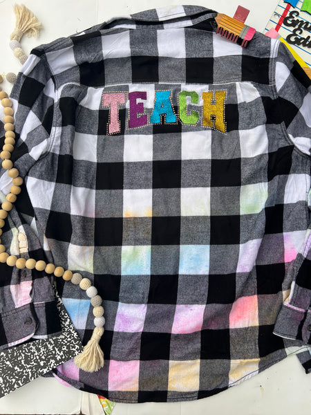 TEACH rainbow glitter bling flannel