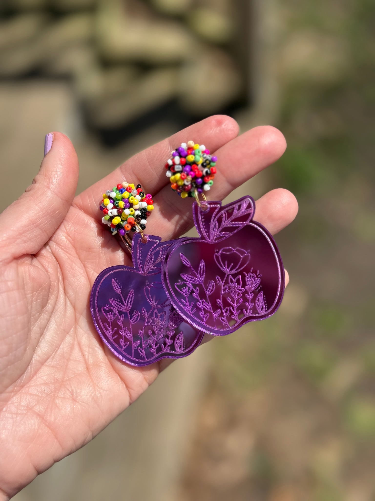 Apple floral Pom mirror earrings