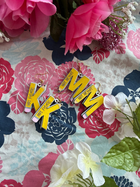 Personalized pencil letter earrings