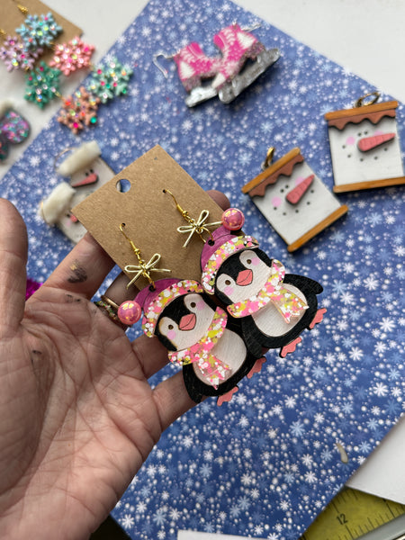 Winter penguin earrings