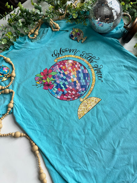 Bloom with grace floral disco ball globe Unisex garment-dyed heavyweight t-shirt