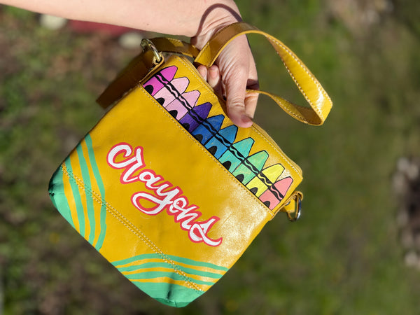 One of a kind painted crayon box purse