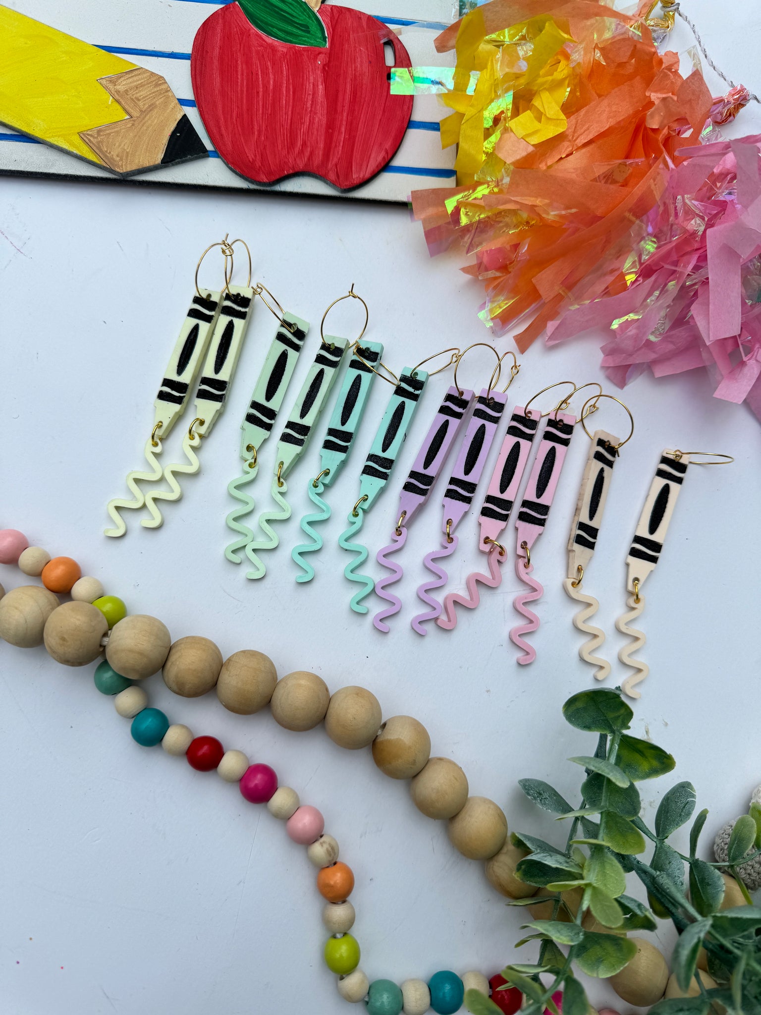 Pastel Crayon squiggle dangle earrings