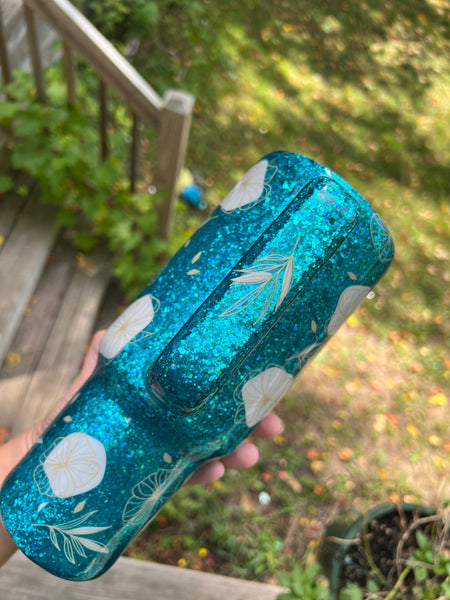 40 oz teal glitter floral tumbler