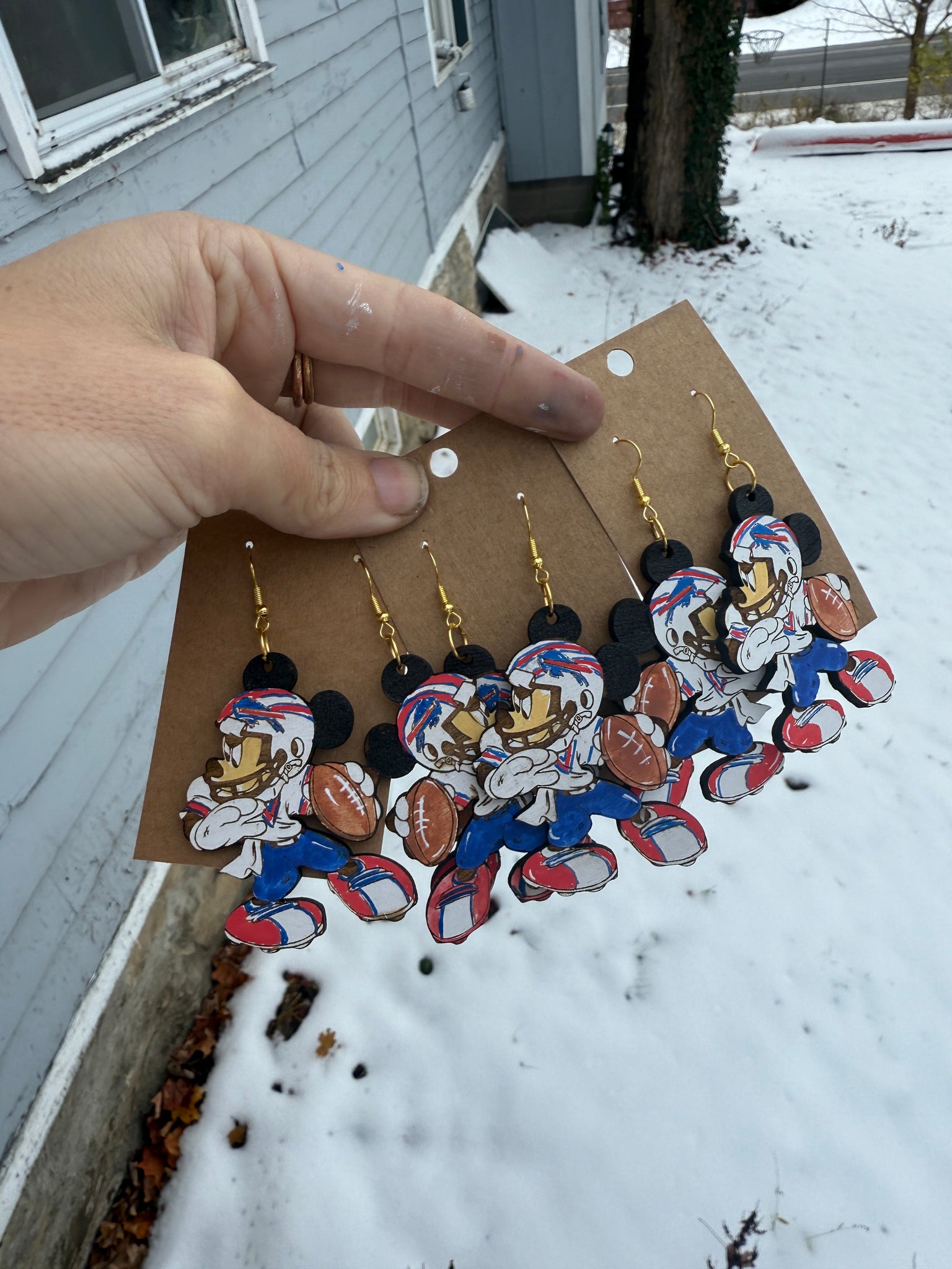 Mouse buffalo football earrings