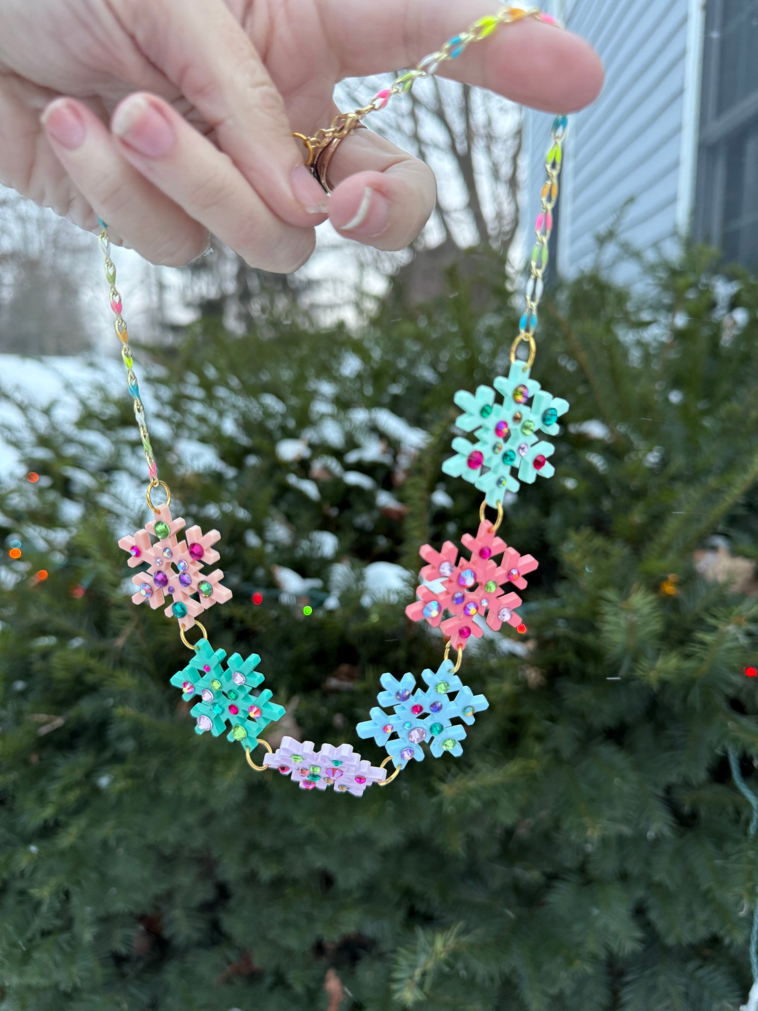 Rainbow snowflake bling necklace