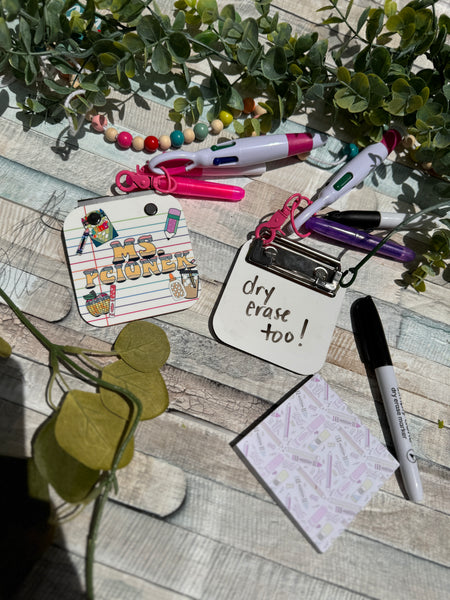 Personalized paper doodle mini clippie keychain/dry erase board