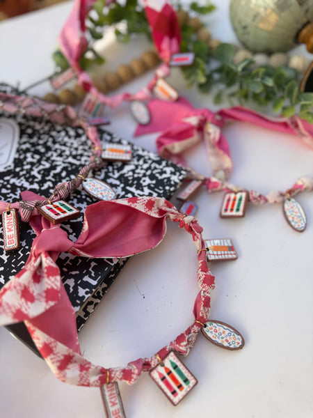 Faux ceramic charm scarf necklace