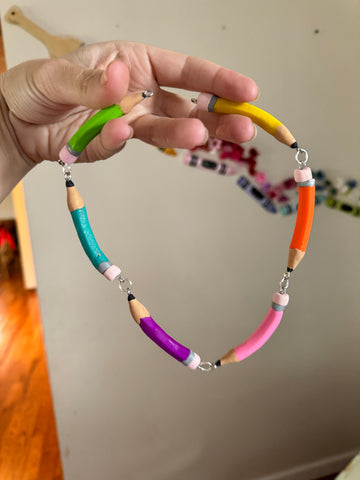 Rainbow pencil 3d clay necklace