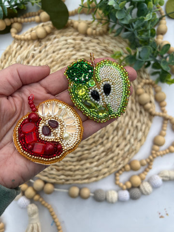Beaded apple brooches
